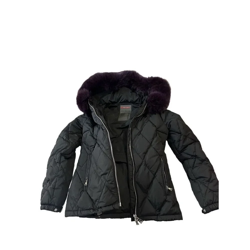 Prada fur trimmed hoodie down jacket size S